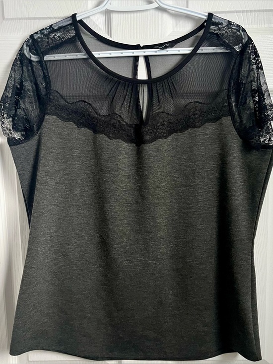 RW&CO. Tops - RW&CO Blouse XL Top cami Lace Sheer black Grey women chic